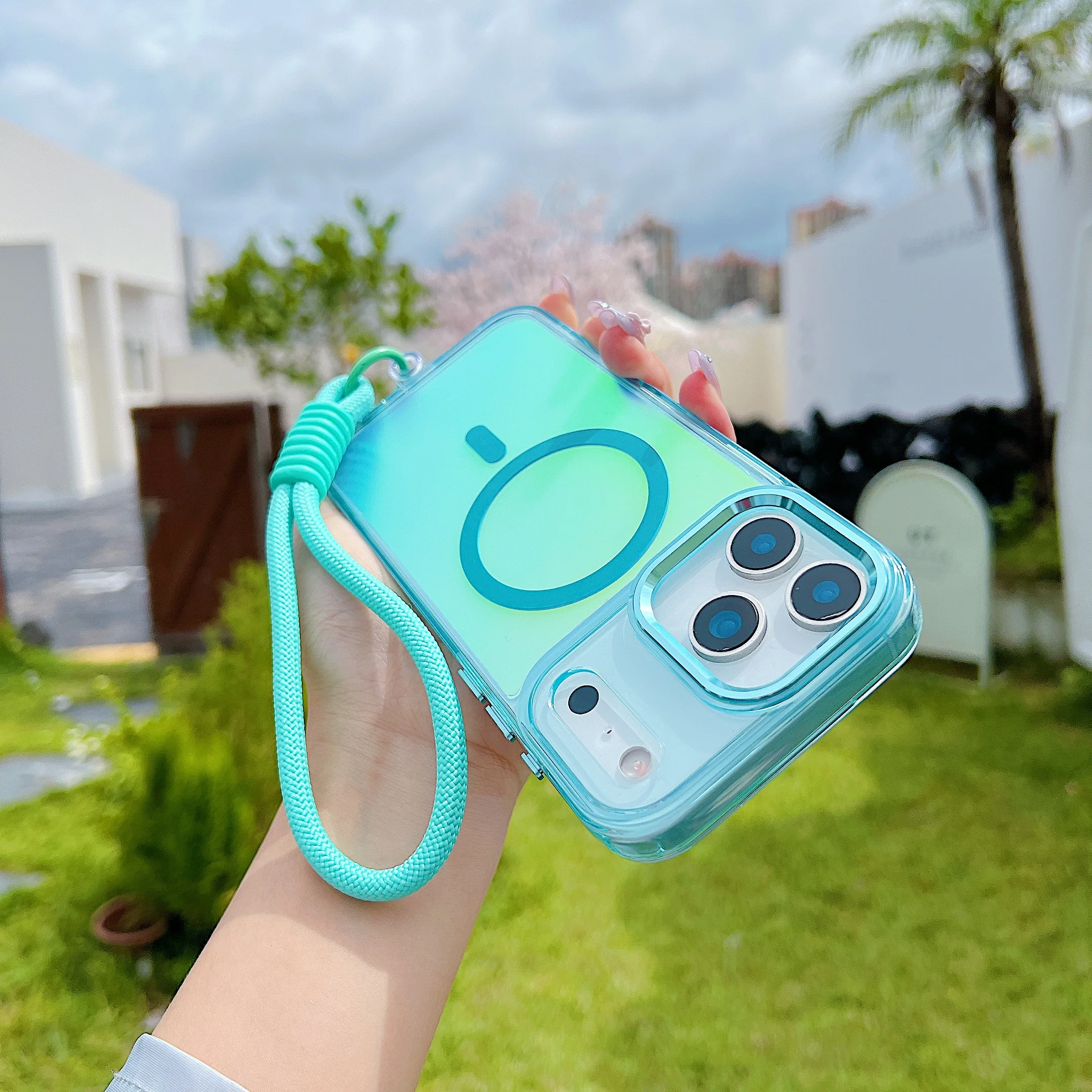 Fashion Laser Gradient Clear Magnetic Lanyard Shockproof Magsafe Phone Case