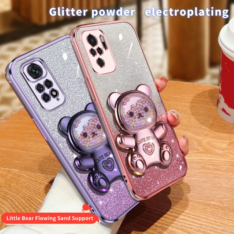 Coque de téléphone avec support à paillettes, ours mouvant, Note 11 s, pour Xiaomi Redmi Note 11 Pro Plus 4g 5g 11s 11t 11e 11pro_voghion.com