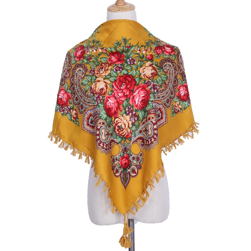 Hijab Ukrainian Embroidery Style Headscarf for Women Square Print Warm Due Head Cotton blend Scarf Vintage Bandana Shawl 35.5in 2
