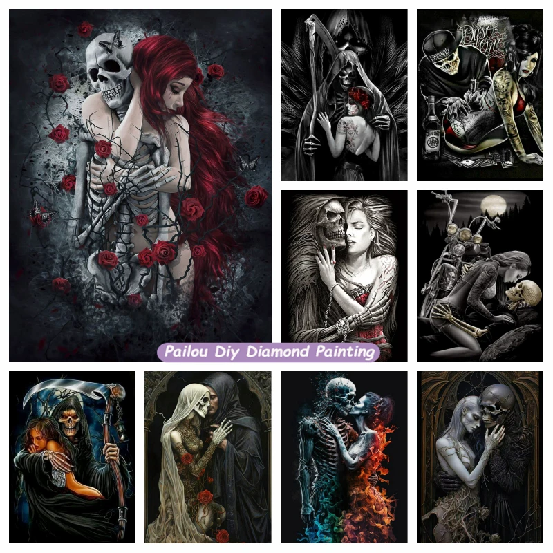 Diamond Painting 5D Fai Da Te 'Teschio Con Ascia' - Quadrati, 30x30 Cm - Kit Completo Con Tela, Diamanti, Strumenti