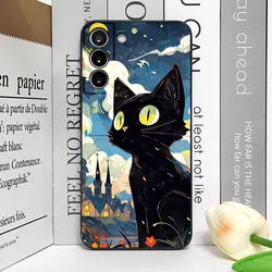 Artistic Black Cat Starry Night Soft Phone Case - Stylish Protective Cover for Samsung S21 Plus (M-E1035T1)