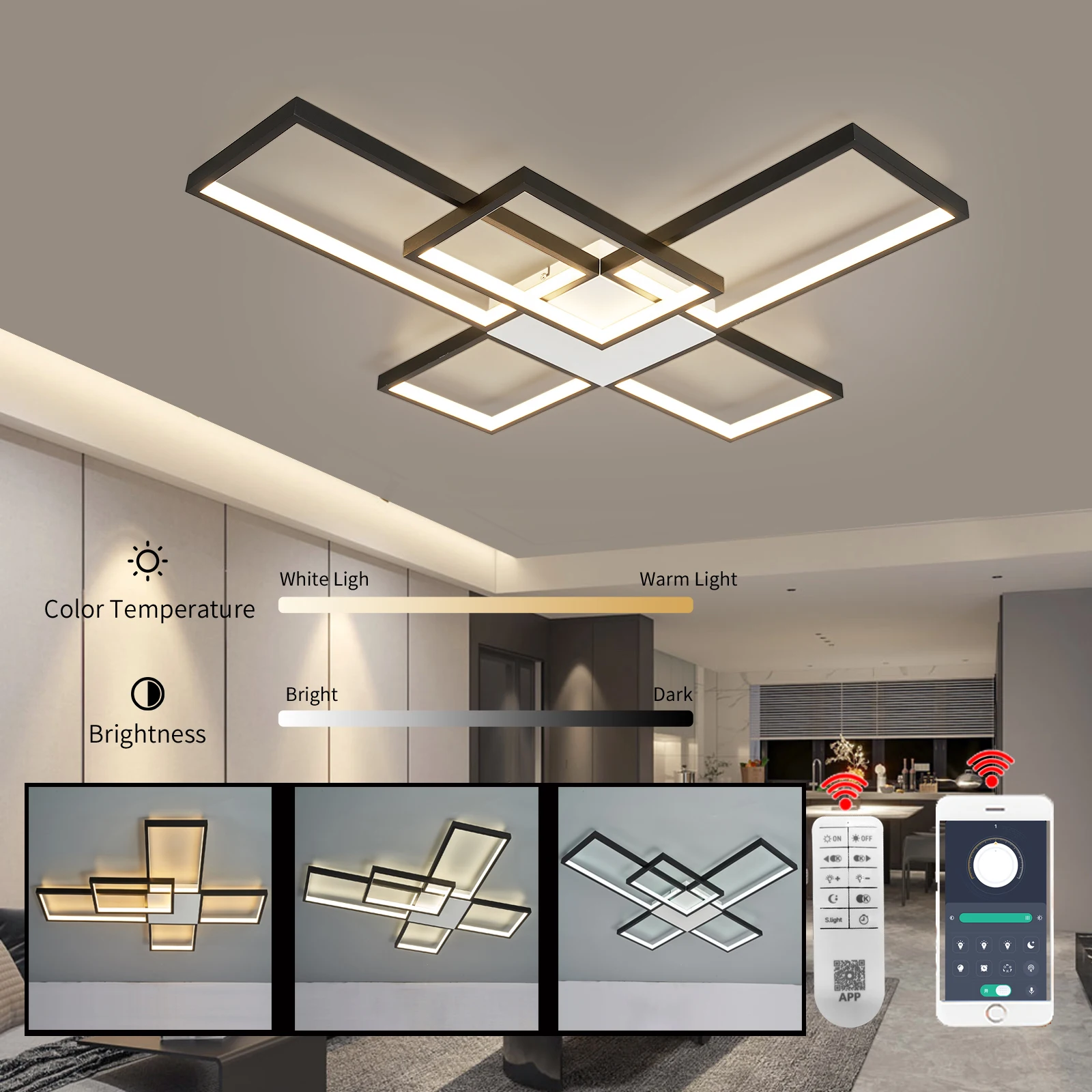 Nordic Modern Led Ceiling Lights for living room bedroom lustre led home decor Dimmable Ceiling light Black/Gold Lamp