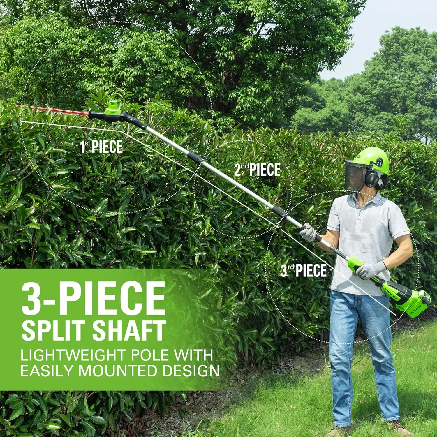 40V Brushless Pole Saw Pole Hedge Combo Battery and Charger Included EASY ADJUST TENSIONING For easily trimming branches