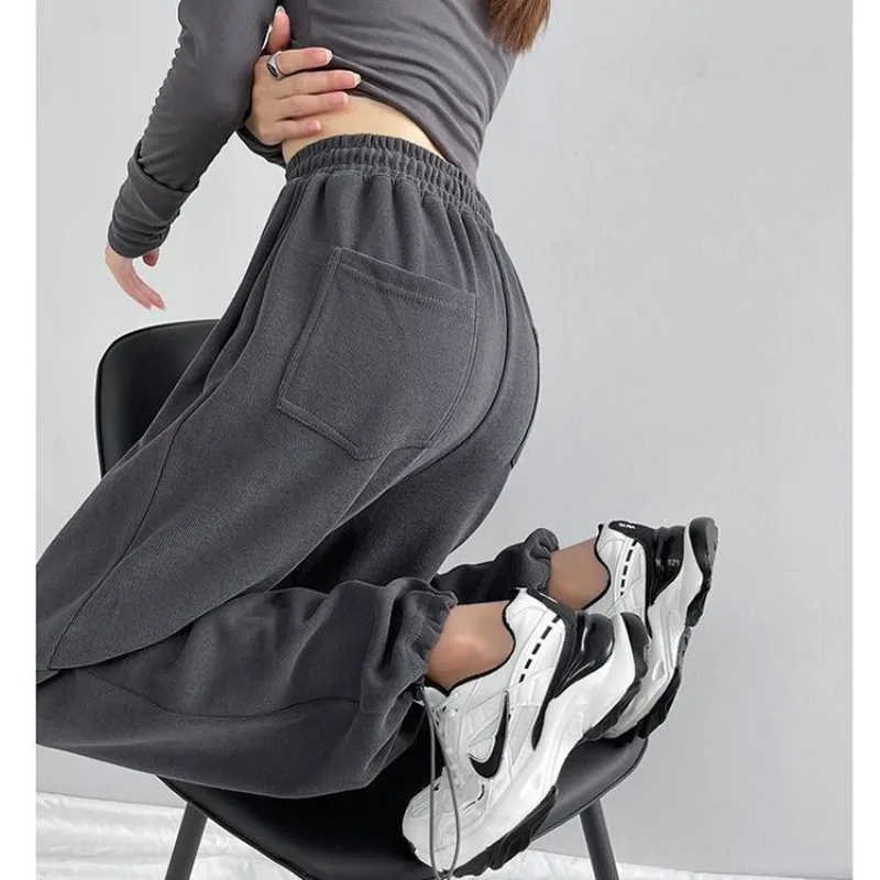 Deeptown Sports Pants for Women Korean Straight Jogger Pants Casual Vintage Black Sweatpants High Waist Loose Harajuku Trousers