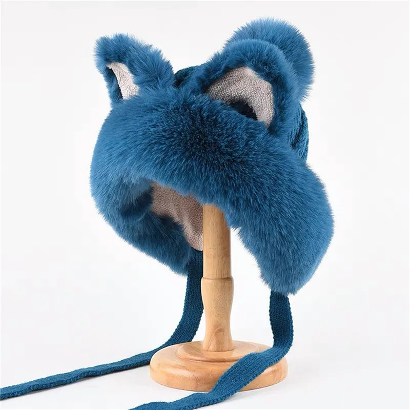 Big Ear Knitted Hat Velvet Warm Knitted Ear Protection Hat Pullover Hat Korean Cute Women's New Pink Plush Ball Hat Winter 5