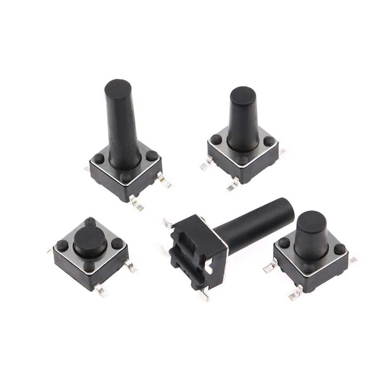 ZAAHH Industriële schakelaars 100 STKS SMD-schakelaar 6 * 6 * 4,3 mm 6 x 6 x 5 mm 6/7/8/9/10/11/12/13/14/17 6X6 4Pin tactiele toetsdrukknop microschakelaar zelfreset schakelaars schakelaars (kleur: Smd 6x6x9