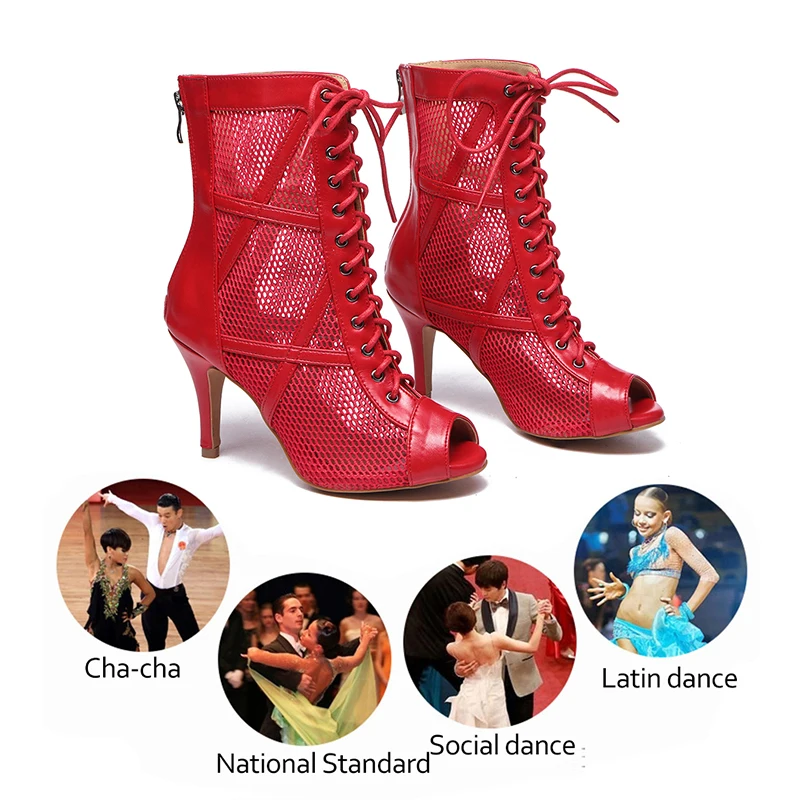 Women dance shoes high top women dance shoes ballroom boots girl jazz black red suede sole dance shoes party mesh heel sandals