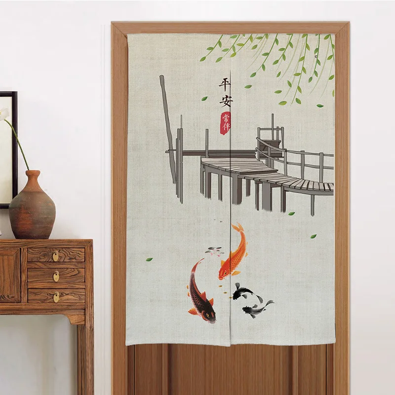 Chinese Style Flowers Door Curtain Bathroom Partition Curtains Noren Curtain Living Room Kitchen Entrance Doorway Curtains 5