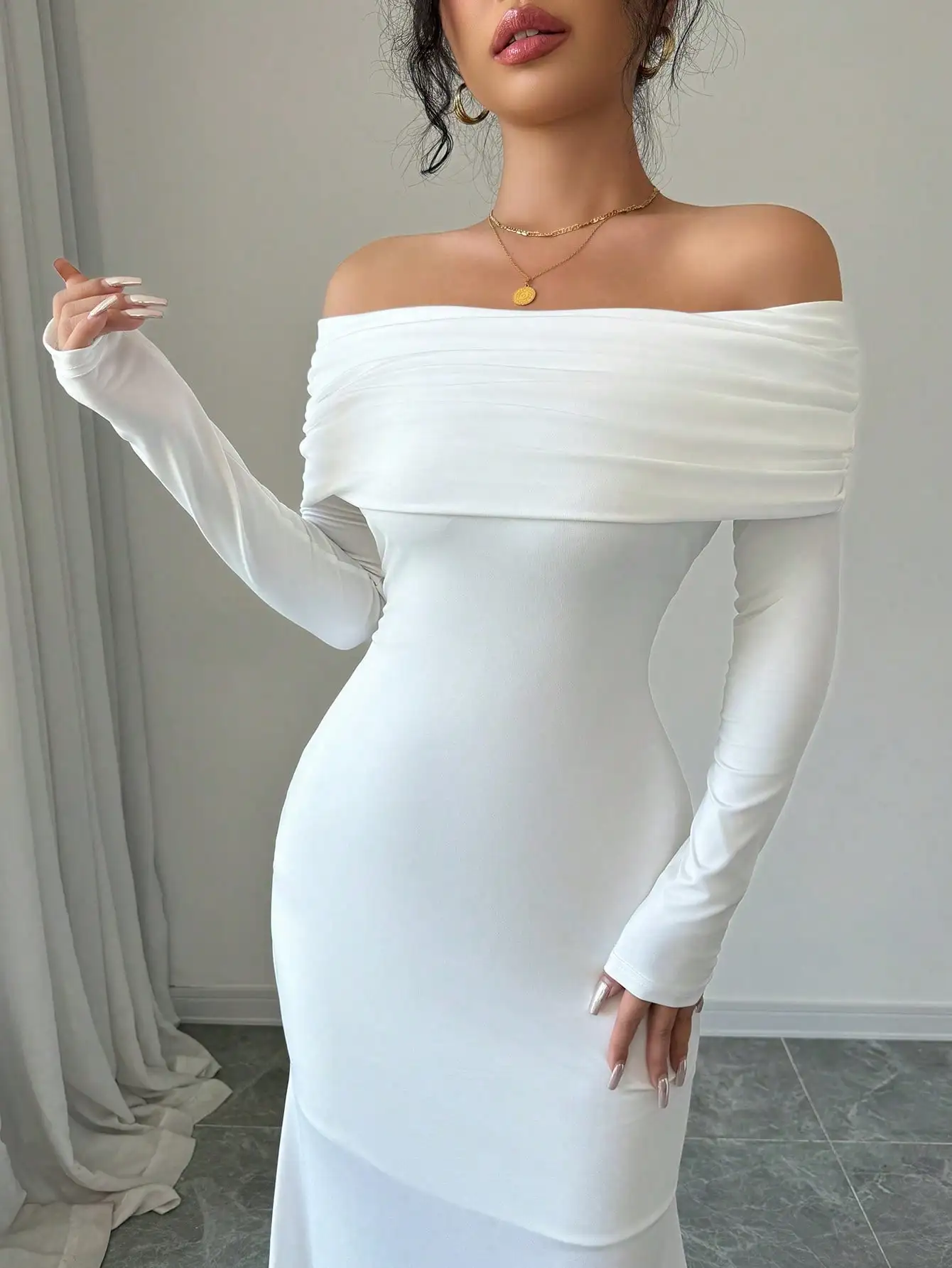 Rafferiza Fitted Ribbed Knit White Dress 6