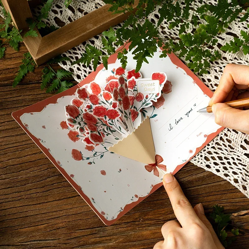 3D Pop-up Style Creative Minimalist Greeting Card Original Flower Blessing Card Happy Birthday Party Invitation Letter Gift