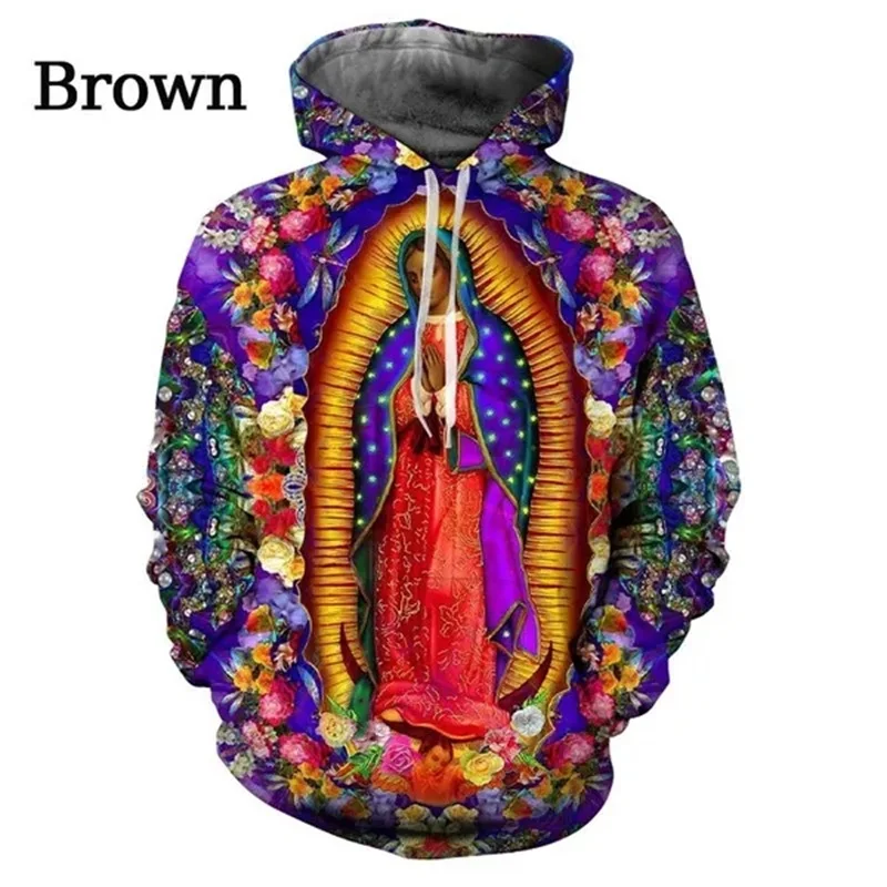 thumbnail image 1 of Sudadera con capucha con estampado 3D de la Virgen María para hombre, sudadera informal de manga larga con estampado de la Virgen cristiana, ropa de hombre de gran tamaño, 1 of 5