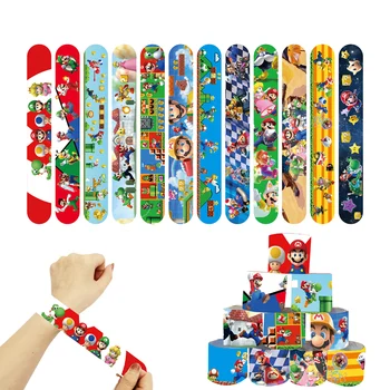 12pcs Super Mario Series Slap Bracelets Circle DIY Bracelet Wristbands of Anime for Kids Party Favors Fun Birthday Gifts