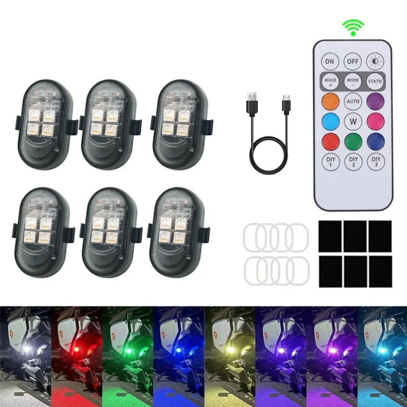 ไฟกระพริบ LED ไร้สาย 2/4/6 ชิ้น พร้อมรีโมท สำหรับรถยนต์และมอเตอร์ไซค์