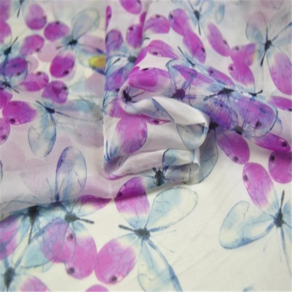 

Amazing Pure Silk Chiffon Fabric with Butterfly Printing Design for Girl Spring Scarf 2022 Newest