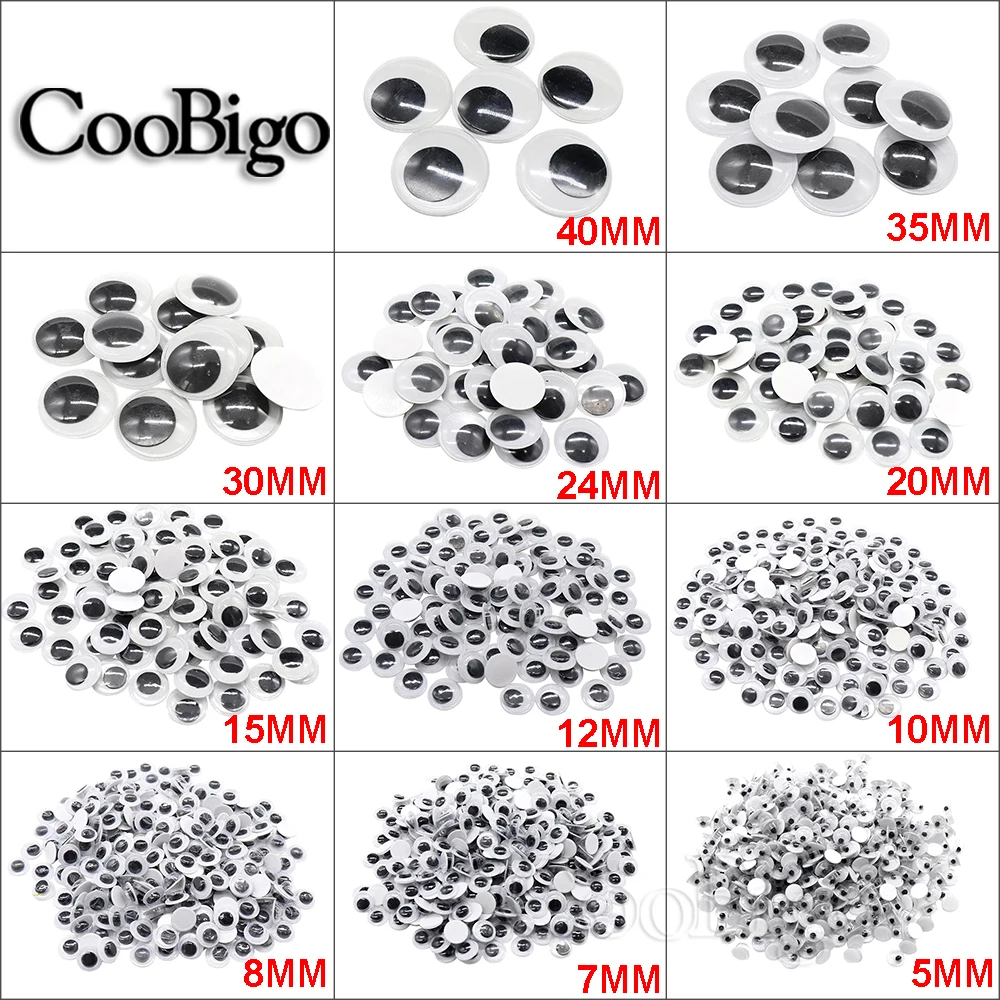 100pcs/500pcs Self-adhesive Wobbly Googly Wiggle Eyes 3D Moving Eye DIY Scrapbooking Toys Dolls Kids DIY Accessories 5-40mm