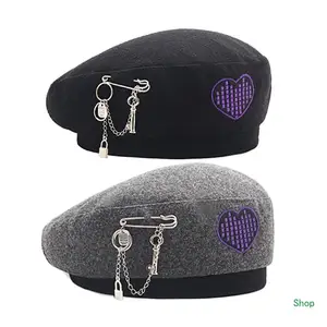 Dropship Hat Woolen Women Newsboy Caps with Chain Decoration in British