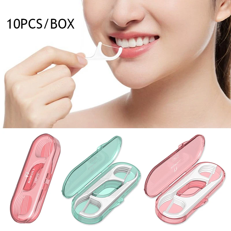 

Portable 10 Pack Boxed Dental Floss Travel Package Disposable Superfine Toothpick Line Dental Floss Storage Box Oral Care