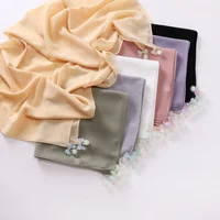 Resin Bow Pearl Chiffon Square Scarf 90*90cm Muslim Women Hijab Headscarf Shawl Wrap Turban Bandanas Headband Kerchief Turbante