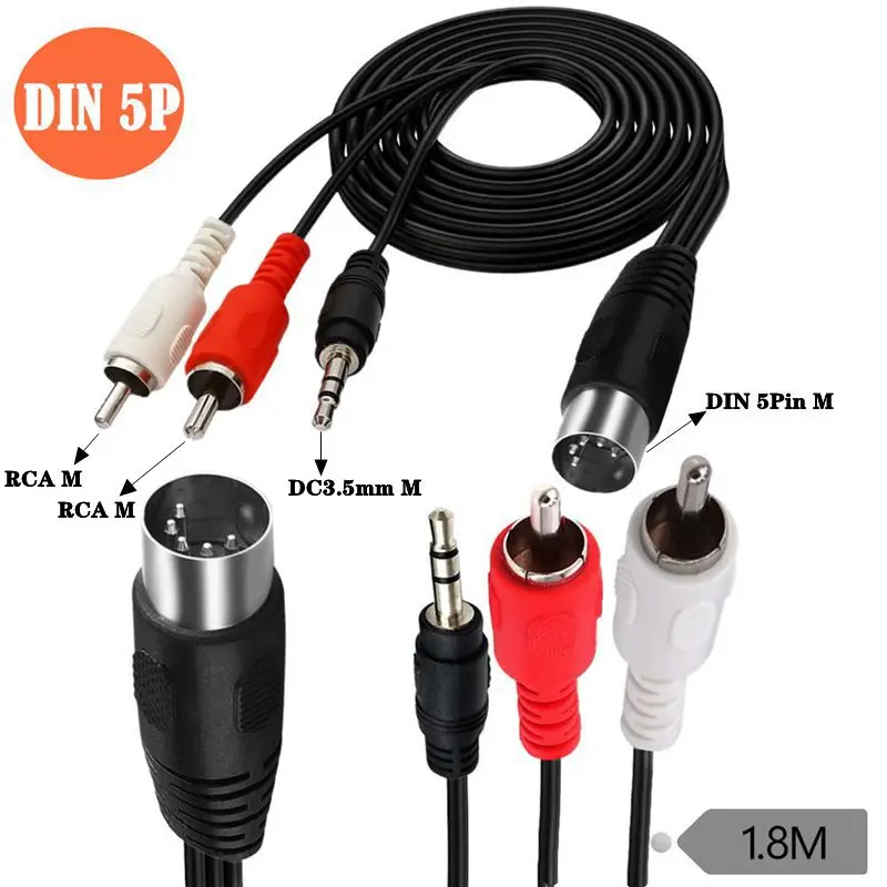 

Большой штырьковый разъем Din 5P в DC 1,8 мм штекер + 2rca штекер гнездо отверстие лотоса аудио соединительный кабель м