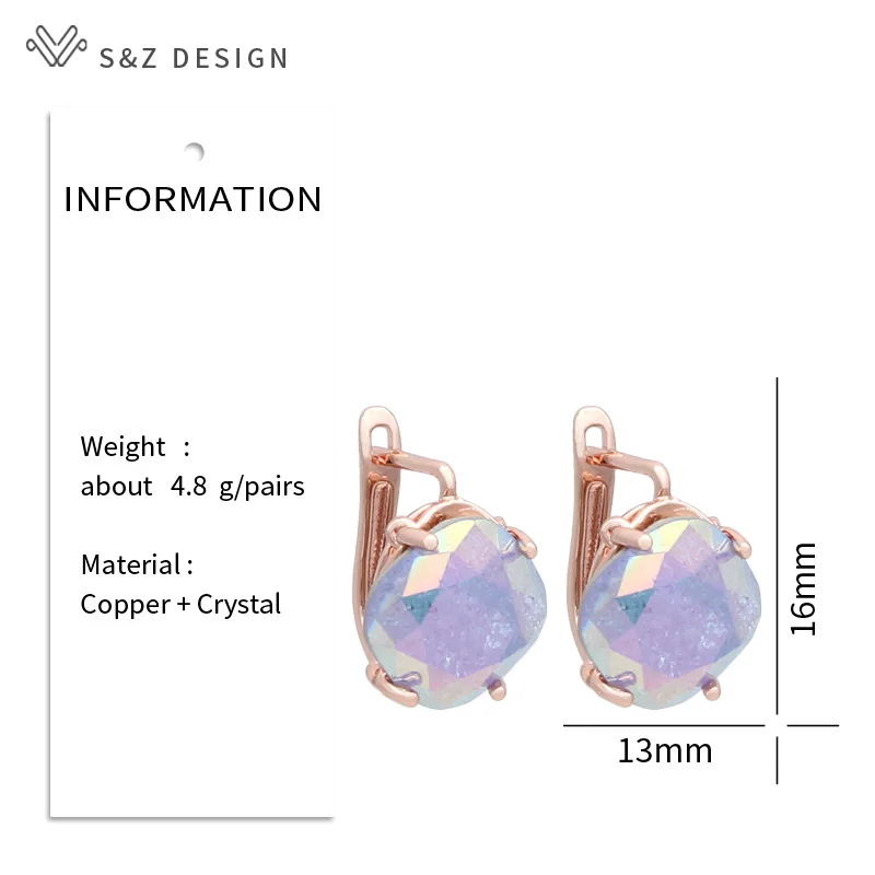 S&Z DESIGN New Fashion Square Ice Crack Crystal Dangle Earring For Women Wedding Stylish Jewelry 585 Rose Gold Color Eardrop