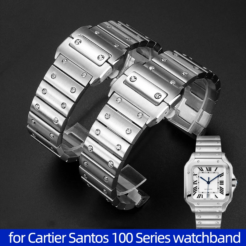 Cinturino In Acciaio Inossidabile Solido Per Cartier Santos 100 Series Bracciale Da Uomo Con Fibbia A Farfalla 23Mm Accessori Per Orologi
