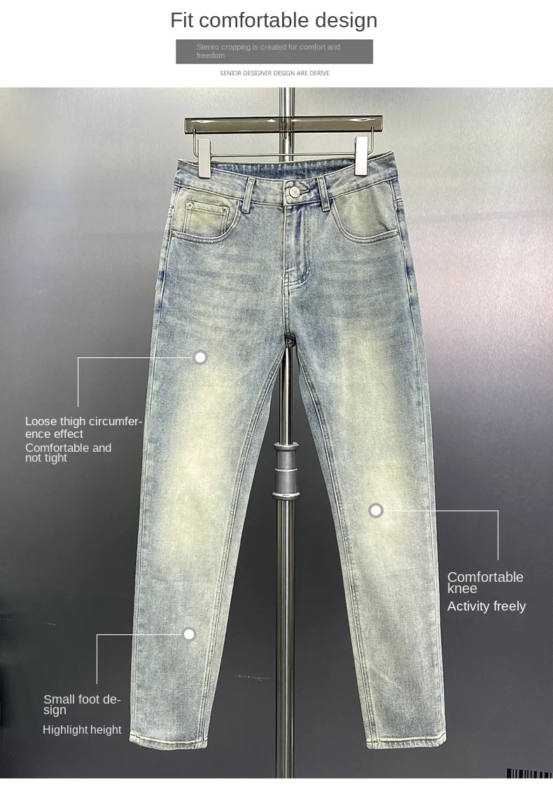 Description Picture 6 of itemSummer Thin Jeans for Men 2024 New Nostalgic Fashion Trend Simple High end Washed Elastic Slim Fit Pants