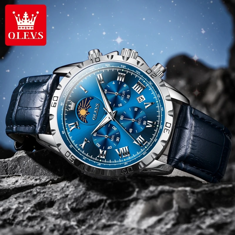 OLEVS Da Uomo Orologio Meccanico Calendario Impermeabile Nottilucente Lega Vera Pelle Moda Macchina P9016293