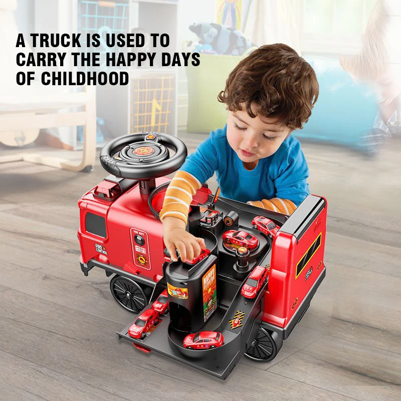 2 IN 1 Electric Slide Driving Car Fire Truck Police Space Kids Toys Seatable Track Parking Stroller Education Walkers Boys Gift