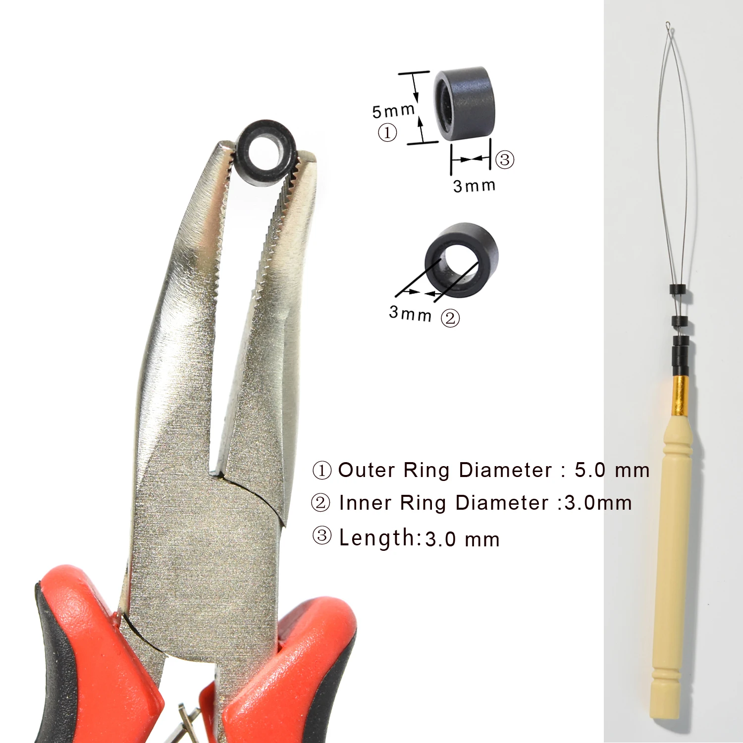 200개/병 실리콘 마이크로 링크 비즈 헤어 익스텐션 링크 링 블랙 5.0X3.0X3.0cm