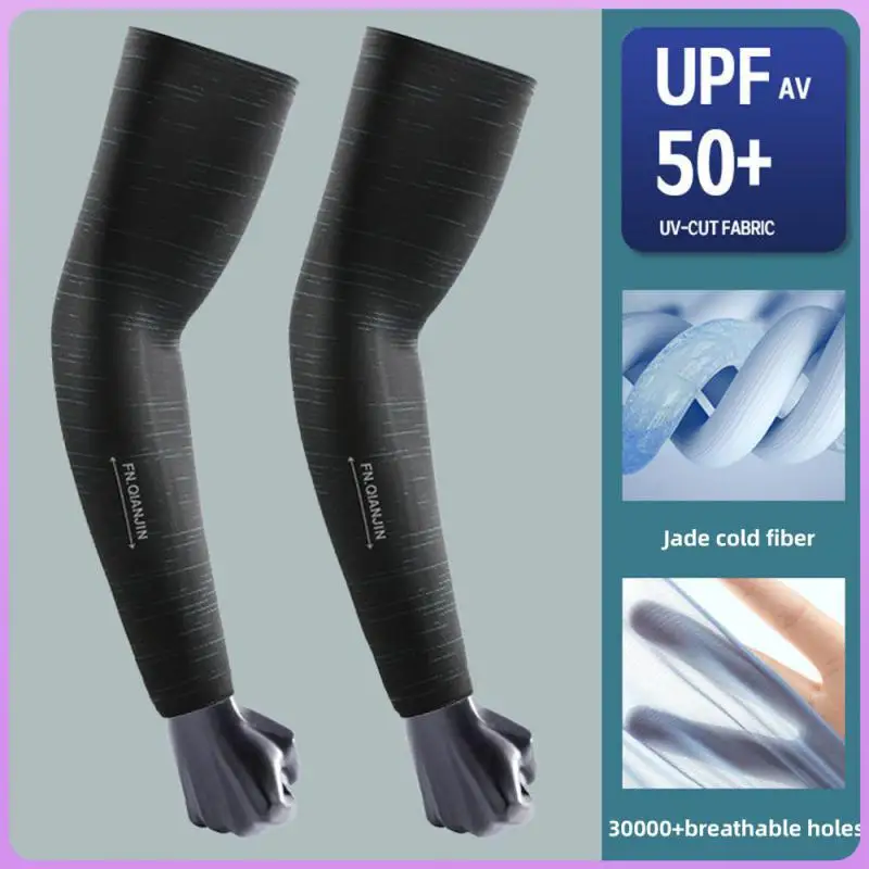 1 Pair Sleeves Men Quick Drying Sun Shade Cycling Arm Sleeves Ice Silk Cooling Breathable Solid Color Uv Protection