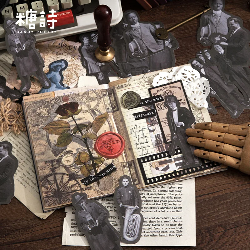 Vintage European Characters Stickers 30pcs Pack Collage Junk Journal Planner Paper Doll Stickers Album Scrapbooking Material