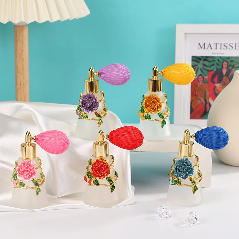 

60 X 50ml/1.7oz Metal Peony Flower Decorative Airbag Spray Perfume Bottle Empty Refillable Exquisite Glass Container Bottles