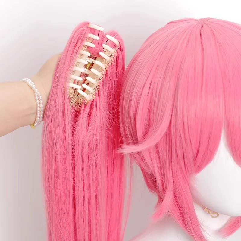 Anime Loli Cosplay Perücke Rosa Langes Ponytail Synthetikhaar (80cm) mit Gratis Perückenkappe für Conventions Halloween 5