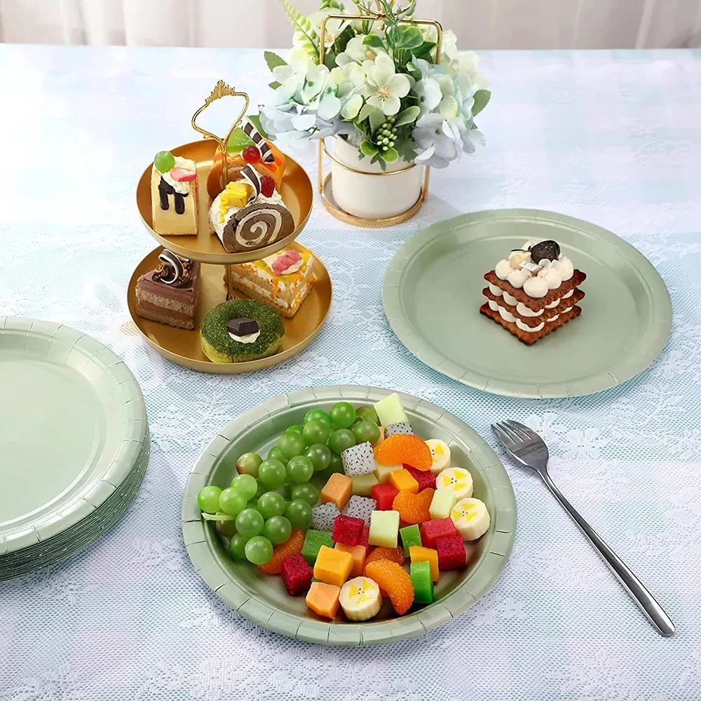 Solid Color Sage Green Party Supplies Disposable Tableware