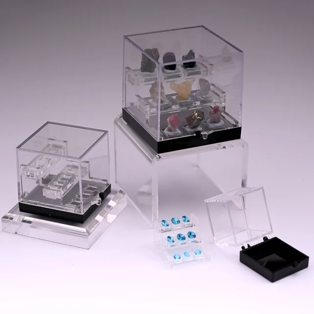 Lot De 12 Boîtes Transparentes Pour Minéraux Et Cristaux - 3.5x3.5x3.5 Cm - Plastique - Rangement Et Affichage