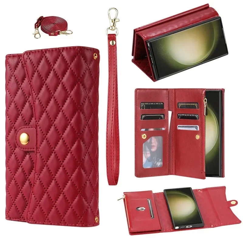Crossbody Leather Zip Wallet Phone Case with Wrist Strap and Flip Cover