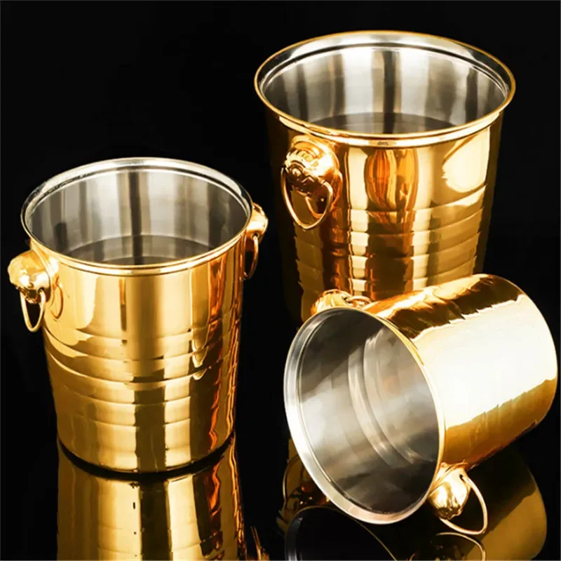 Gold Golden Thick Tiger Head Stainless Steel Ice Punch Bucket Wine Beer Cooler Champagne Cooler Party KTV double ear ice bucket