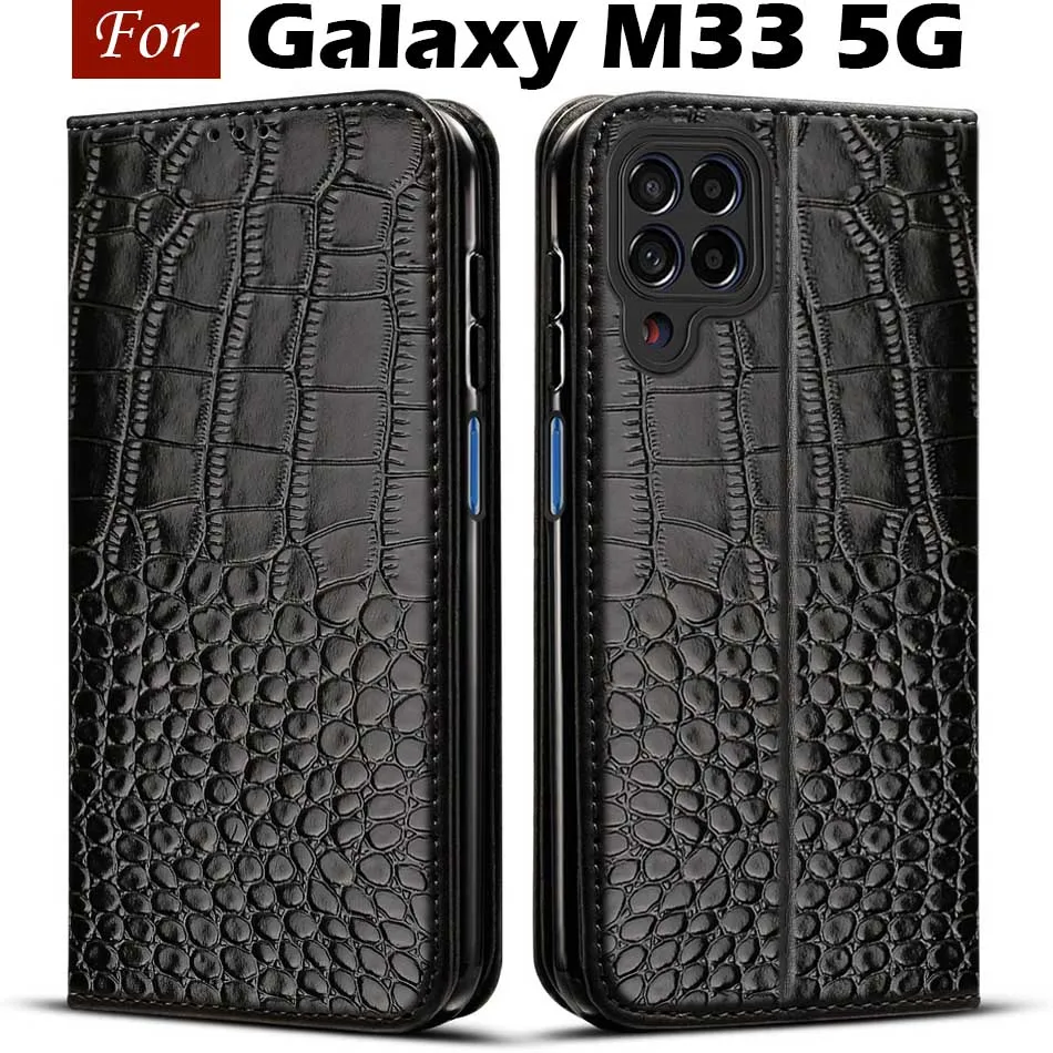 Leather Wallet Book Cover with Card Holder and Stand, Shockproof Flip Phone Case for Samsung Galaxy M33 5G