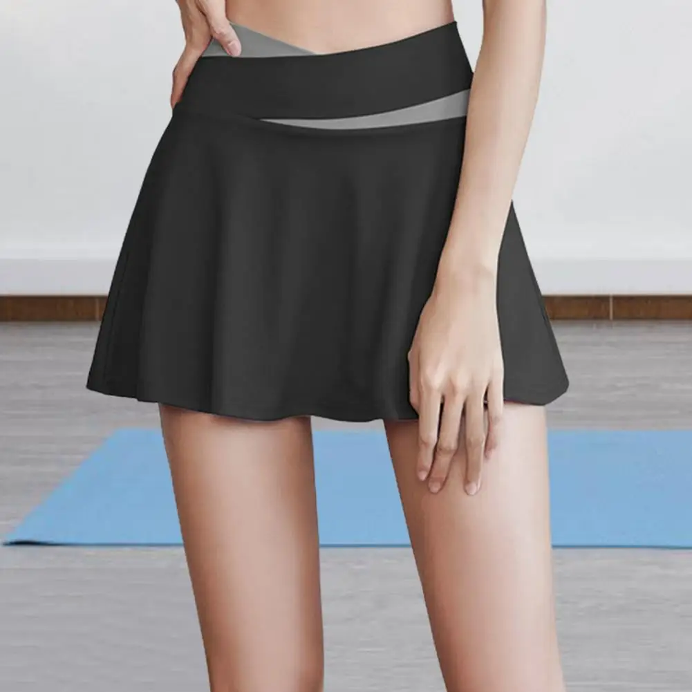 Inner Pocket Elastic Waistband Tennis Skirt Solid Color Quick Drying Women High Waist Mini Skater Skirt Sportwear 골프 스커트