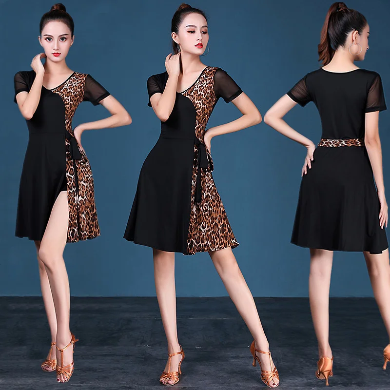 여름 레오파드 무늬 스커트 플러스 사이즈 라인 댄스 스커트, 현대 무용 원피스 파티 드레스, 코스튬 여성 세트 의류, 라틴 