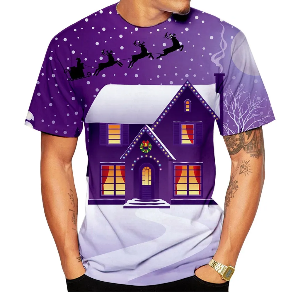 

Cool Summer Men's Short Sleeve Christmas Cartoon Series 3D Printing Large Round Neck Sports Loose Casual T-shirt Lightweight Top
