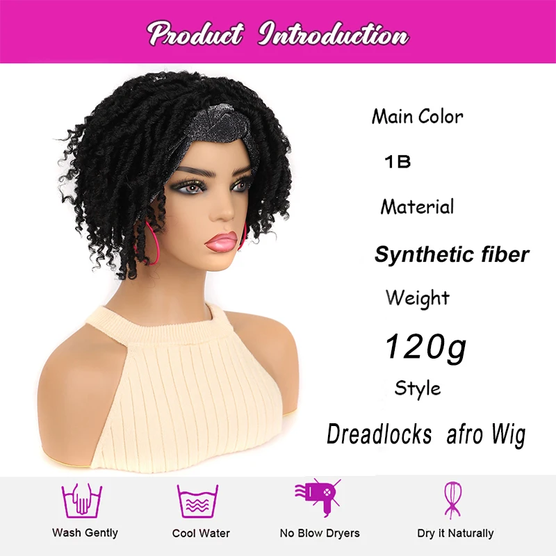 Faux Locs Headband Wig Short Dreadlock Wigs Goddess Hand Braided Twist Synthetic Wigs for Black Women Curly Dreadlock Locs Wig