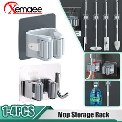 1/2/4Pcs Multi-Purpose Hooks Mop Rack Wall-Mounted Mop Storage Box Broom Hanger Hook Bathroom Waterproof Wall Self-Adhesive Hook