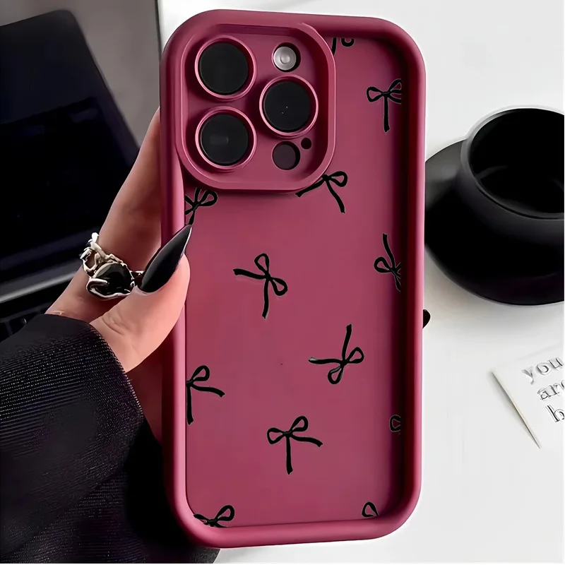 Cute Pink Bow Pattern Silicone Shockproof Phone Case Cover