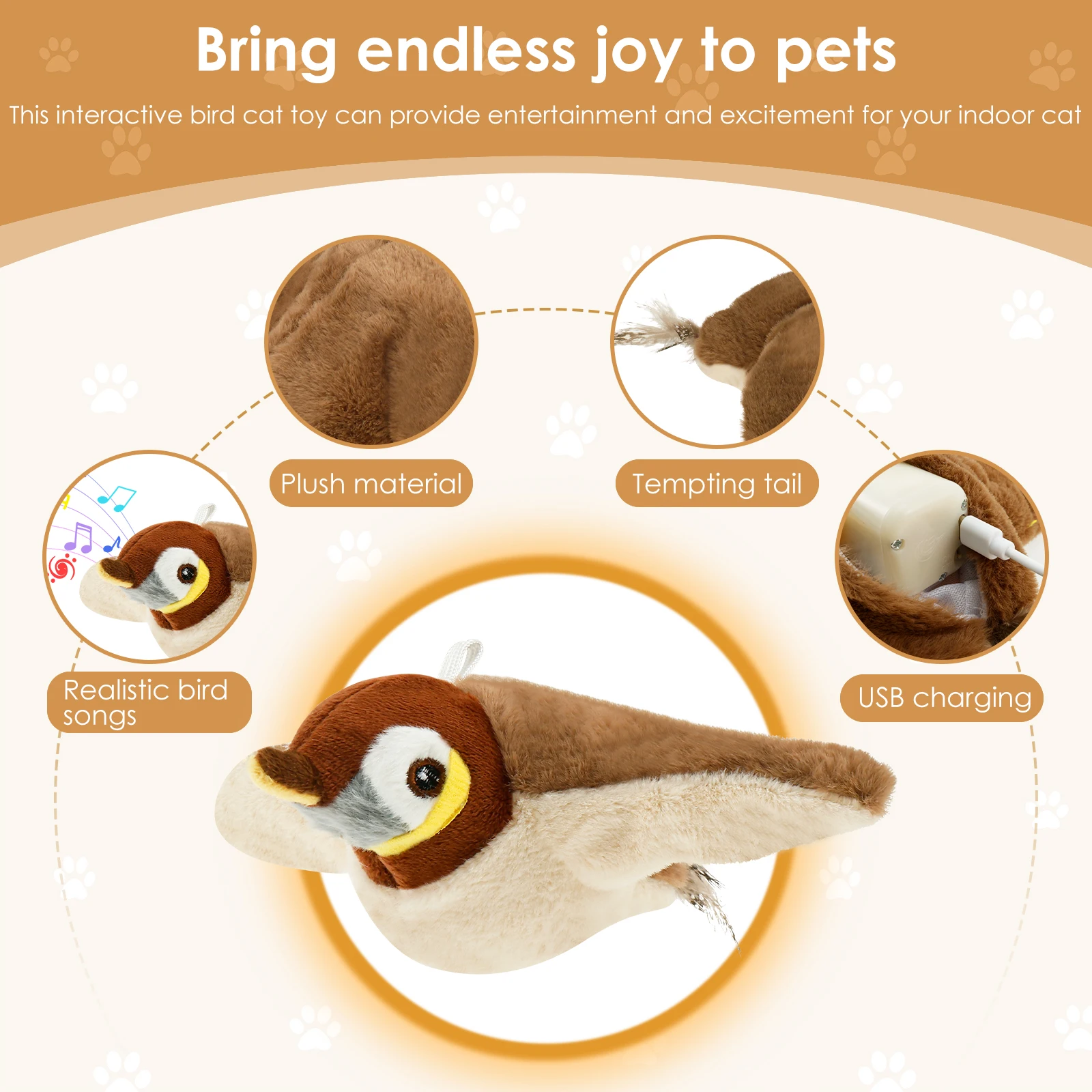 Plush Bird Cat Toy Rechargeable Electric Flapping Wings Bird Cat Toy Simulated Chirping Interactive Cat Toys Indoor Pet Supplies