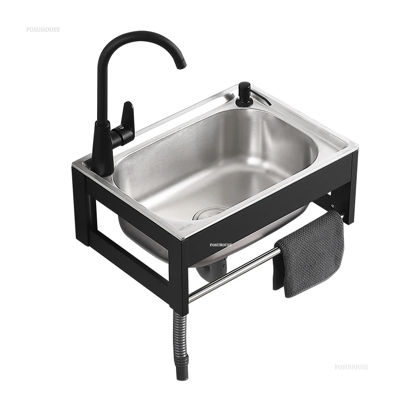 Simple Wall-mounted Kitchen Sinks Stainless Steel Kitchen Washbasin Single-slot Small Apartment Wall-mounted Sinks with Bracket 3