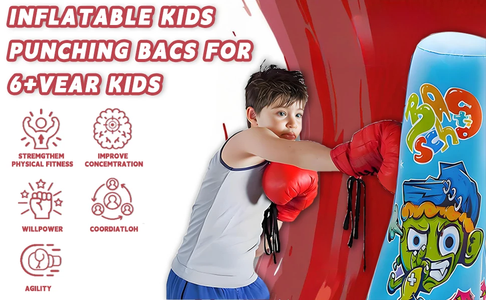 Größerer stabiler Boxsack für Kinder, Geschenke für Jungen und Mädchen im Alter von 5–12 Jahren zum Üben von Karate, Taekwondo, MMA und zum Stressabbau – Detail 13