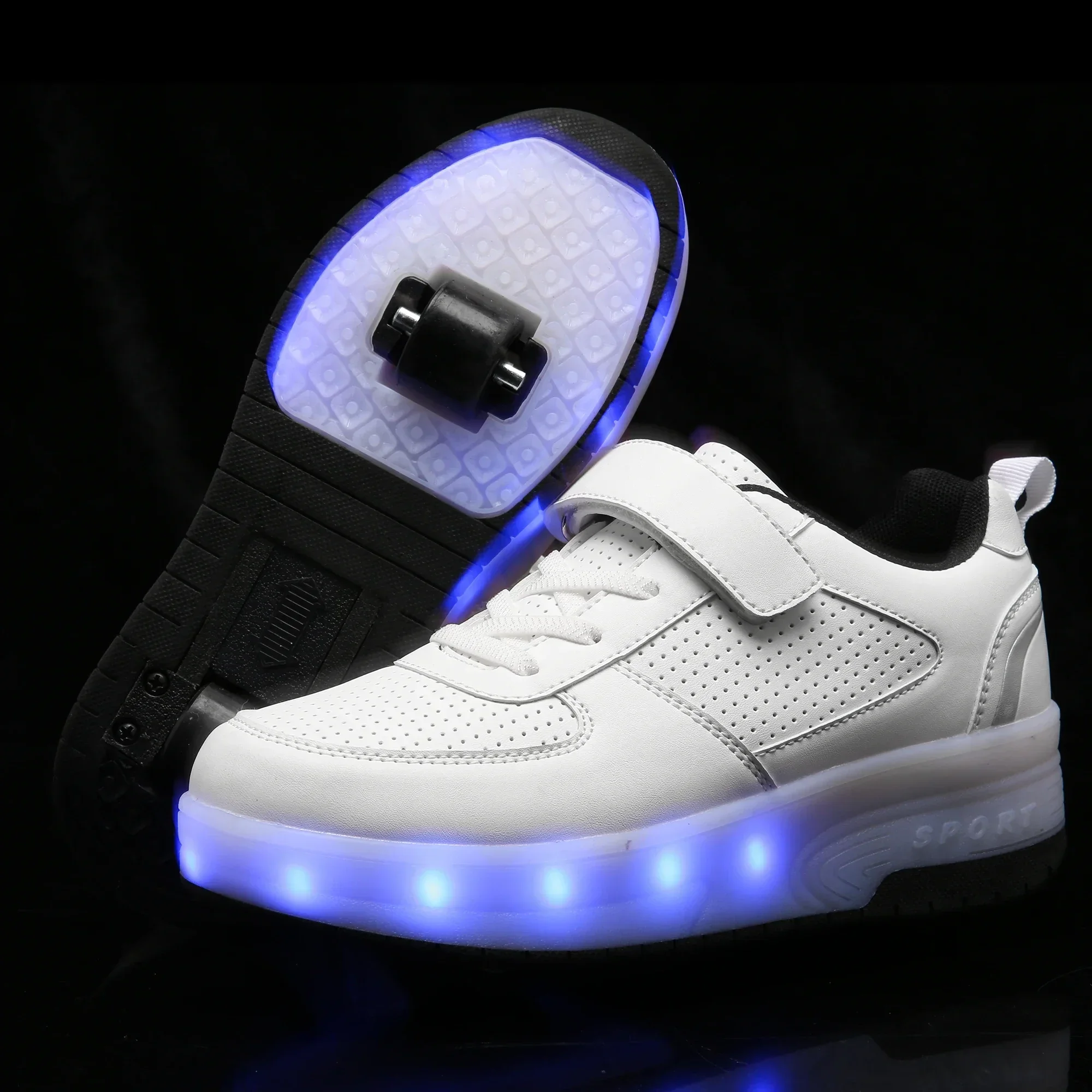 Children&rsquo;s Two Wheels Luminous Glowing Sneakers Heels Pink Led Light Roller Skate Shoes Kids Led Shoes Boys Girls USB Charging roller skates
