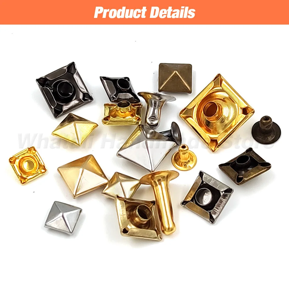 Metal Pyramid Cap Rivets Square Rivet Studs for Leather Craft Bag Belt Clothing Garment Shoes Accessories 6-12mm 100sets Metal Rivets Metal Studs Leather Rivets