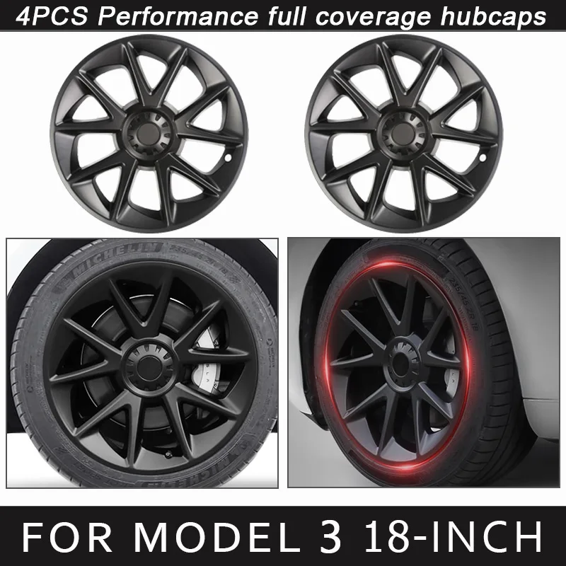 

4PCS Hub Cap Performance Replacement for Tesla Model 3 Wheel Cap Automobile 18-Inch Hubcap Full Rim Cover Accessories 2018-2024